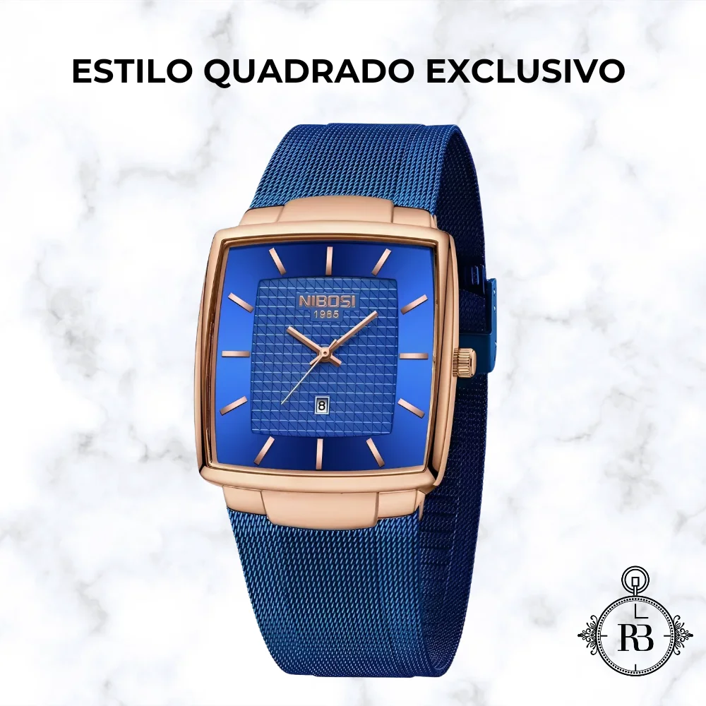 Relógio NIbosi Azul Masculino Quadrado de Quartzo 0992